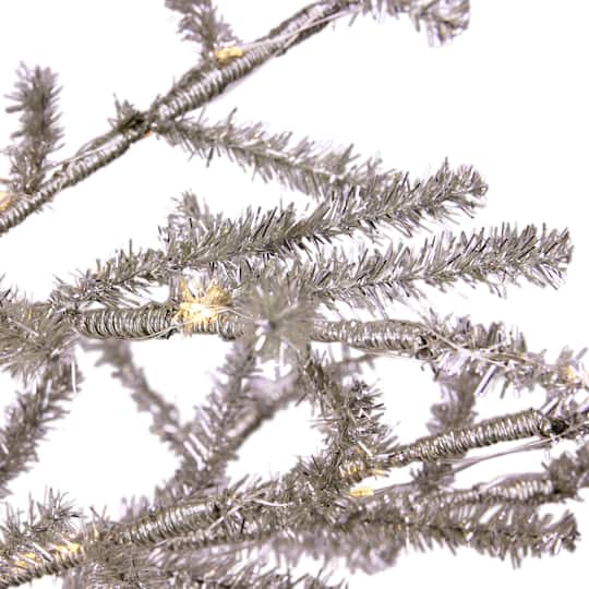 3ft. Pre-Lit Silver Tinsel Twig Artificial Christmas Tree, Warm White LED Lights